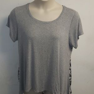 Bobeau 1X Gray Top with Sheer Half Back Detail